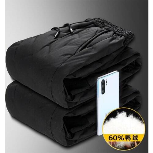 Mens Down Pants Outdoor Sports Thick Thermal Waterproof White Duck Down Trousers Winter Skiing Hiking Warm Down Cotton Pants