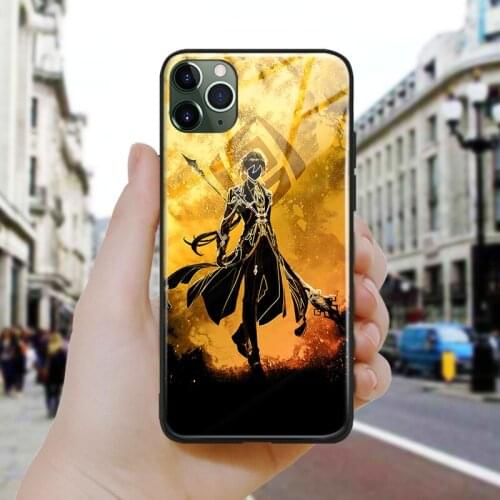 Morax Zhongli Genshine impact Soft Silicone Glass Phone Case Cover Shell For iPhone SE 6 6s 7 8 Plus X XR XS 11 12 Mini Pro Max