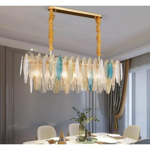 YOOGEE Rectangle Gold Chandelier Oval Matte Glass Living room Indoor Lighting Chandeliers for Home Decoration LED Loft Hang Lamp