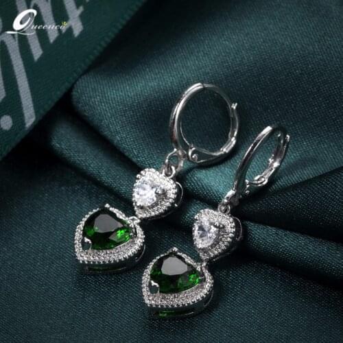 Korean Fashion Heart Earrings Pendientes Cute Pircing Crystal Green Earrings Hoop Luxury Jewelry Orecchini Wedding Earing
