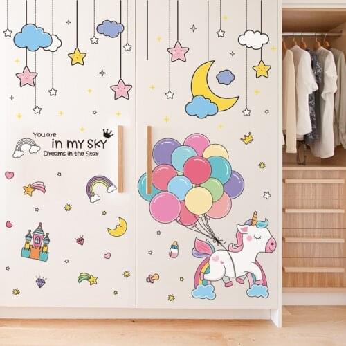 [SHIJUEHEZI] Cartoon Stars Clouds Wall Stickers DIY Unicorn Animals Balloons Wall Decals for Kids Bedroom Baby Room Decoration