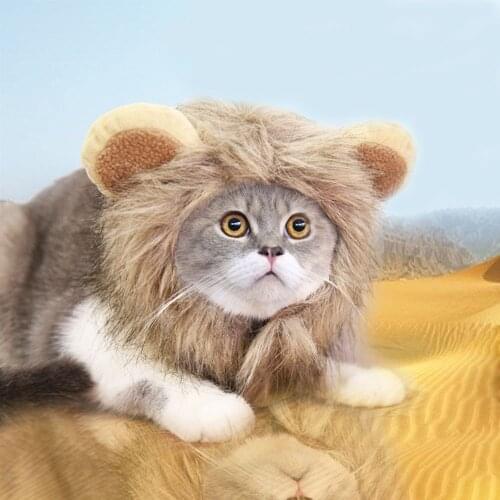 Pet Hat Cat Costume Cosplay Lion Mane Wig Cap with Ears Kitten Adjustable Dress Up Hat Halloween Pet Supplies Autumn Winter