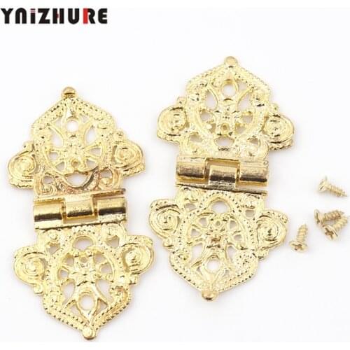 Vintage Alloy Hollow 20pc 28*53mm Flower Gold Hinge Chinese Furniture Hardware Metal Hinges Cabinet Door Butt Hinges For DIY Box