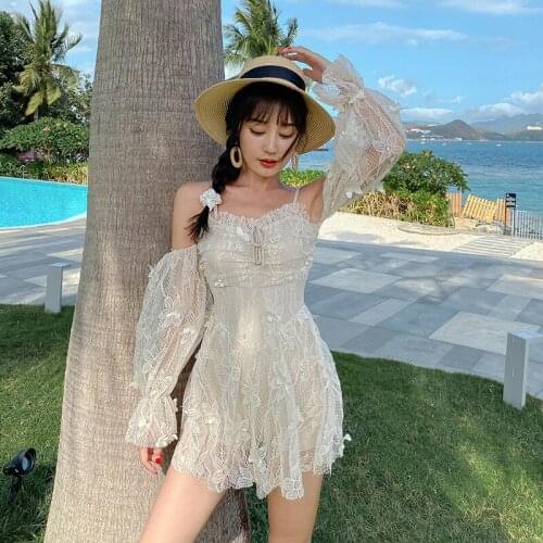 Swim Suit Women Swimwear Trendy Retro Bikini One Piece Sexy Suits Vogue Womens Swimsuits Beach 2021 Korean Sweet Onepiece