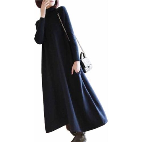 2019 Fashion Spring Autumn X-long Knit Dresses Women Long sleeve Thicken Turtleneck Sweater Bottoming shirt A-line Dresses G461