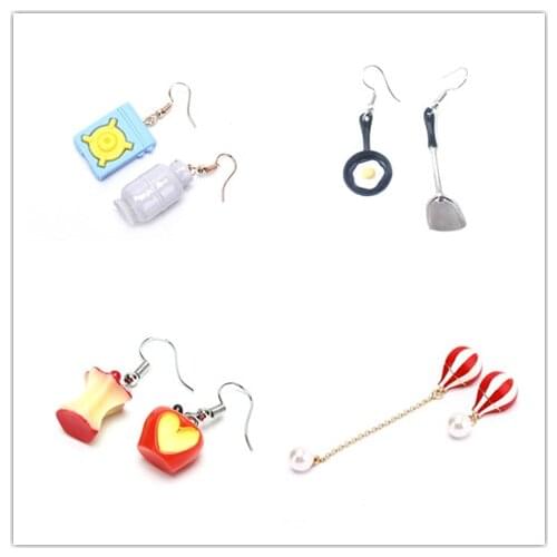 1 Pair Innovative Asymmetry Fire Extinguisher Gas/Apple Core/Shovel Pan/Hot Air Balloon/Funny Trash Earring Jewelry New