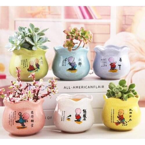 1pcs/set Succulent Plant Flowerpot Monk Pattern Vase Bonsai Pot Balcony Decor Indoor Flowerpot Home Garden Decor