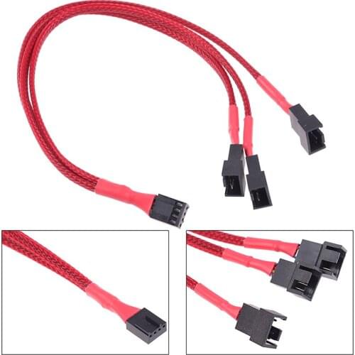 1Pc Red Computer Fan Line 1 To 3 Way 4Pin PWM Fan HUB Hub Fan Extension Cable