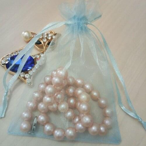 100 sky blue Drawable Organza bag Drawstring pouch Wedding birthday Christmas party gift jewelry packaging display bags supplies