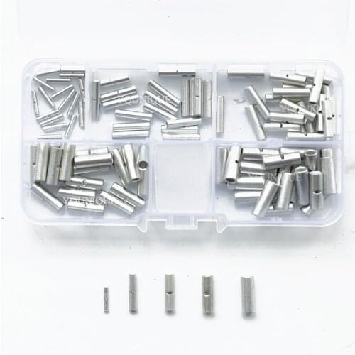 100PCS Non Insulated Rolled Butt Crimp Connectors Terminal Kit for 26-10 AWG Gauge Electrical Wire Cable Connection