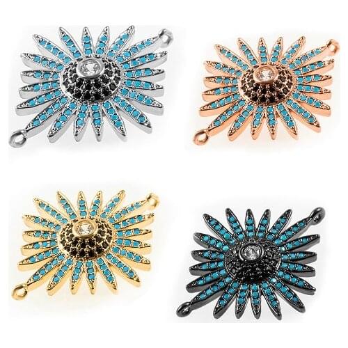 25*30mm sun Evil Eye crystal micro pave cz zircon cubic zirconia beads DIY Copper necklace charm bracelet connectors 23fd