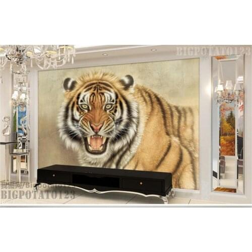 3d stereoscopic wallpaper Tiger painting TV backdrop wallpapers for living room Home Decoration