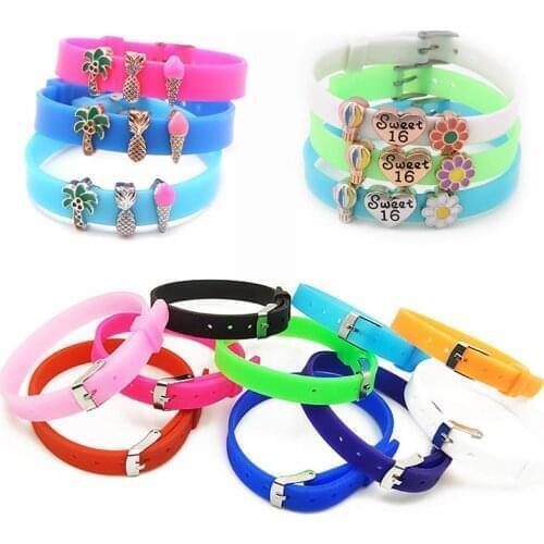 5 Pcs 8mm Multicolor Adjustable Bracelet Eco-friendly Silicone Wristband DIY Wear Letters Jewelry Small Wrist Strap Accessories