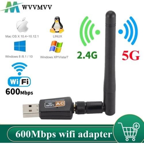 600Mbps USB Wifi Adapter 5.8GHz+2.4GHz USB2.0 Receiver Wireless Network Card Lan Wi-Fi High PC Laptop Mini Wi-fi Dongle