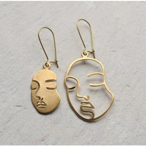 Abstract Face Earrings Gold Mismatched Art Dangle Earrings for Women Wedding Party Jewelry Gift for Friends Female Bijoux