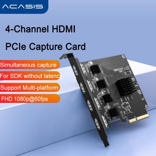Acasis 4 Channel Video Card HDMI PCIE Capture Card 1080p 60fps OBS Wirecast Live Broadcast Streaming Adapter Quad Ports