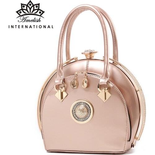 AMELISH Circular Women Handbags High Quality Patent Leather Shoulder Bags for Lady Wedding Party Gift Messenger Hand Bag Totes