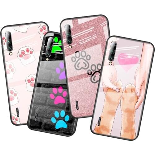 Tempered Glass Cover Cat dog paw footprints For Xiaomi Mi 11 11i 10T CC9E CC9 9T Note 10 Ultra Pro Lite 5G Phone Case