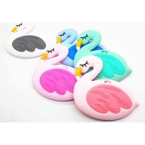 Chenkai 10pcs Silicone Flamingo Teether Beads DIY Baby Pacifier Dummy Chewing Sensory Jewelry Making Montessori Toy Accessories