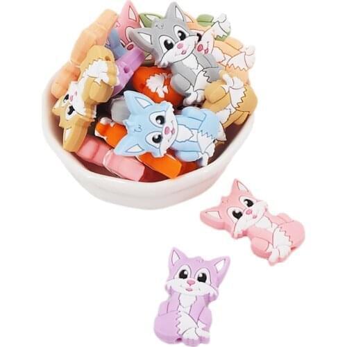 Chenkai 10PCS Cute Fox Shape Baby Silicone Beads DIY Infant Pacifier Dummy Nursing Teether Sensory Toys Accessories Food Grade