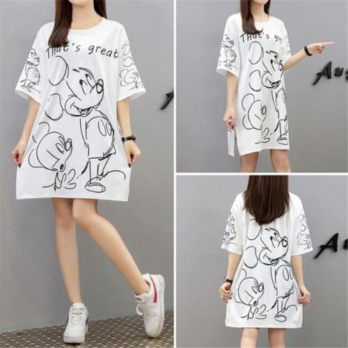 Disney Mickey Mouse Women T-Shirts Short Sleeve Tee Tops Summer O-neck Harajuku Female White Clothes Casual T-Shirts Loose Femme