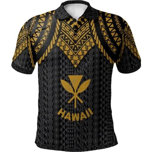 Hawaii Polo Shirt Polynesian Armor Style Gold 3D Printed Polo Shirt Men Women Short Sleeve Summer T-shirt