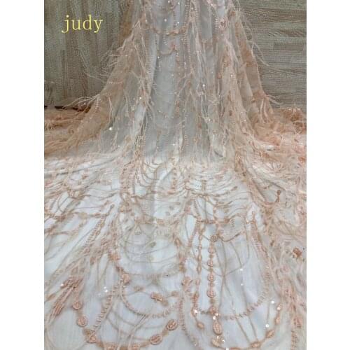 JH97# 2 color embroidery sequins French style light luxury fabric net cloth feathers used for wedding dress fashion stage