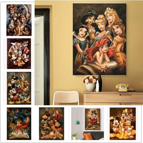 Disney Mickey Mouse and Donald Duck Canvas Painting Retro Cartoon Wall Art Posters and Prints Picture for kids Living Room Decor