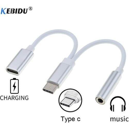 Kebidu 2 in 1 charging audio cable adapter Type-C To 3.5mm Earphone Cable Adapter Male To Female adapter For Smart Phone Music