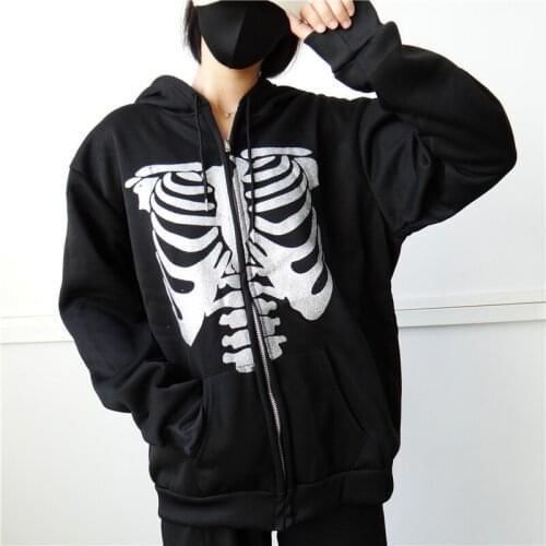Y2K Gothic Jacket Oversized Hoodie Mens Autumn Zip Up Long Sleeve Coat Tops Male 90s Vintage Harajuku Grunge Hooded Clothes Men