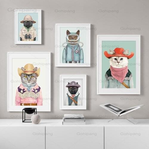 Fashion Cat Canvas Painting Nordic Diving Cowboy Adventure Pirate Wall Art Posters and Prints Wall Pictures Baby Kids Room Decor