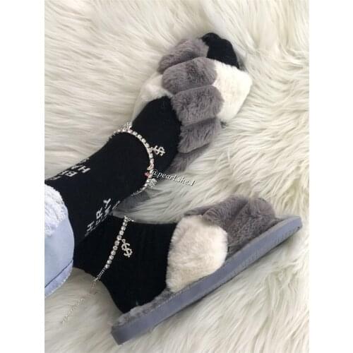Fashion Brand Girl Fashion Fur Slippers Wholesale Faux Fur Cross Indoor Floor Slides slippers wholesale