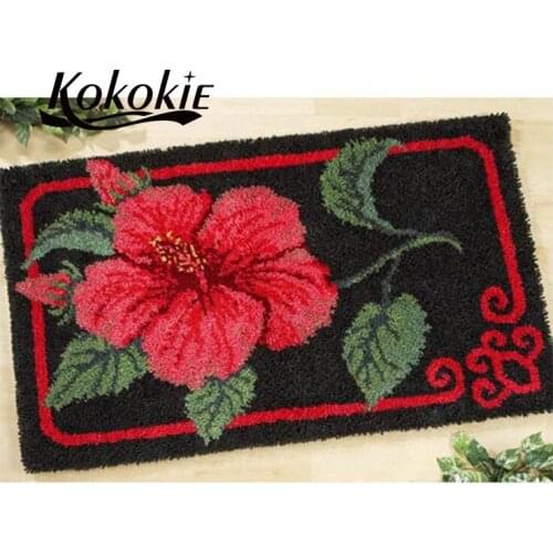 Flowers latch hook kits for adults large printed canvas yarn carpet diy latch hook rug kits carpet embroidery carpet diy rug