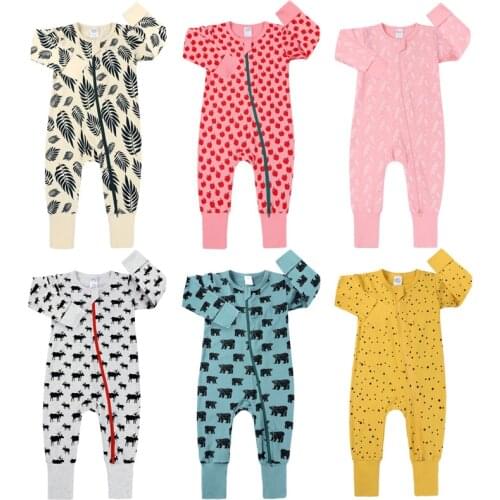 New 2020 Baby Boys Girls Rompers Autumn Long Sleeve O-neck Zipper Cute Cartoon Print Jumpsuit Newborn Playsuit Infant Clothing