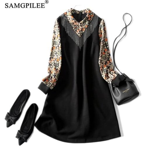 Dresses 2021 New Fake Two Hot Diamond Retro Stitching Slim Plus Size Fashion Clothing Women Dress Spring And Autumn 4XL