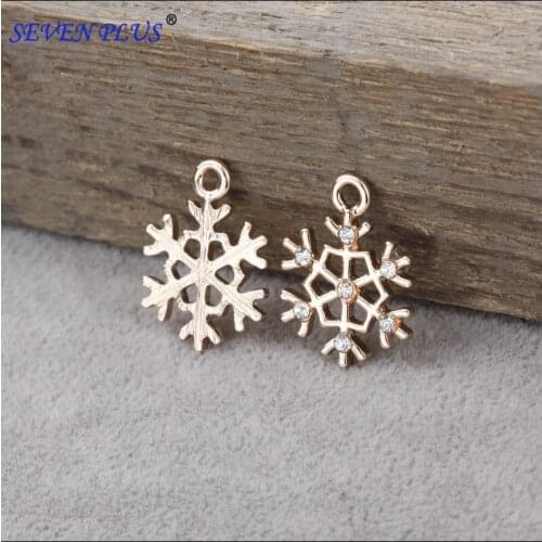 20 Pieces/Lot 21mm*16mm Gold Color Crystal Snowflake Charms