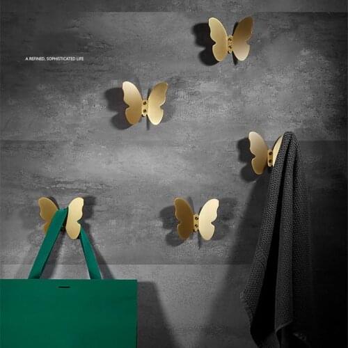 Solid Brass Hook Butterfly Modern Wall Mounted Rack for Clothes Gold Bathroom Kitchen Hallway Coat Hangers Wall Hooks Hangings