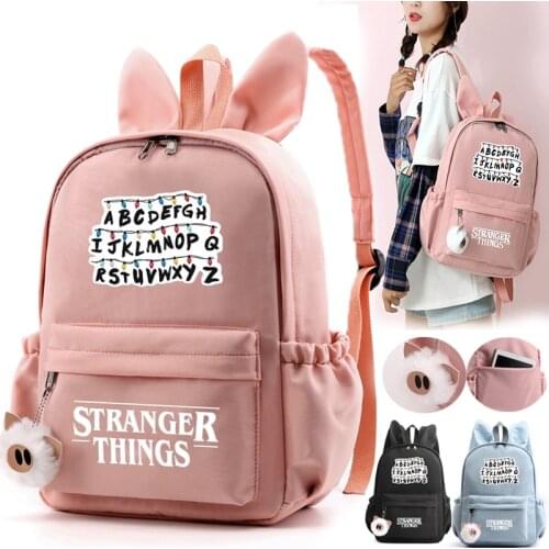 New Stranger Things With Rabbit Ears Shoulder Bag Backpack Student Teenager Girls cute Backpack Letters Print School