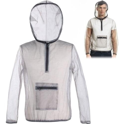 Outdoor Ultralight Mesh Hooded Bug Jacket Mesh Net Anti-mosquito Clothes Protective Mesh Shirt Insect Shield for Camping Fishing