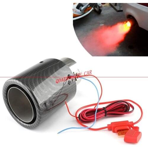 QDAEROHIVE Universal 35-61mm Inlet Carbon Fiber Color Car Exhaust Muffler Pipe Tip w/ RED LED Light