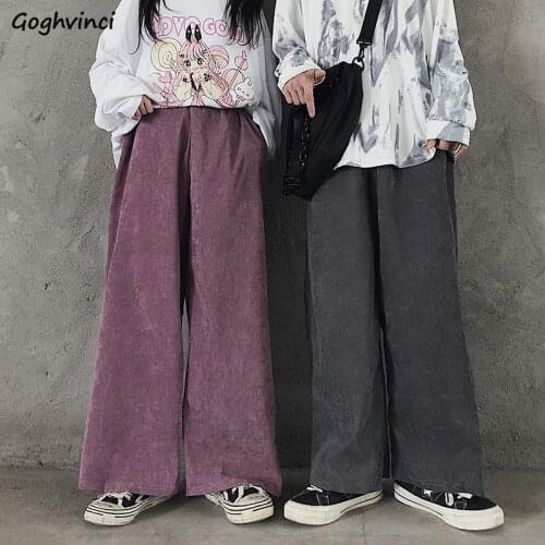 Women Casual Pants Solid Pockets Wide Leg Corduroy Baggy Boyfriend Streetwear Fashion Harajuku Daily Student Autumn Females Chic