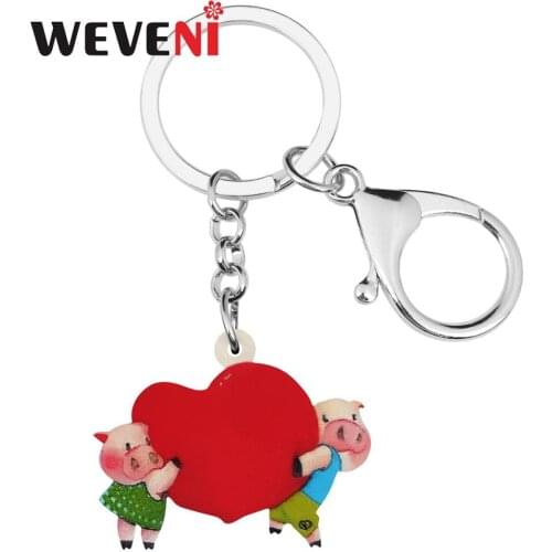 WEVENI Acrylic Valentines Day Anime Pig Piggy Key Chain Ring Bag Car Purse Decoration Keychains For Women Girls Teen Charm Gift