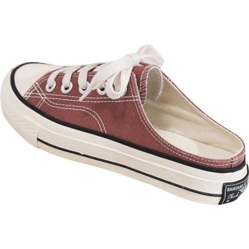 Summer New No Heel Canvas Shoes 2019 Female Half Slippers The Wild Flat Small Dirty Orange One Pedal Lazy Shoes