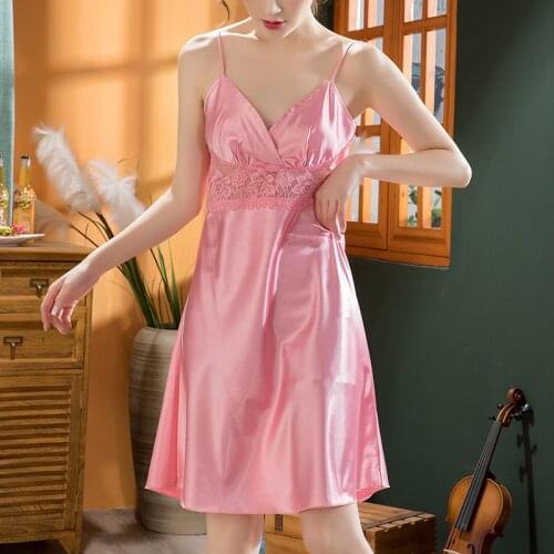 Womens Sexy Lingerie Silk Nightgown Summer Dress Ladies Silk Night Dress Sleepwear Nightie Satin Nightwear