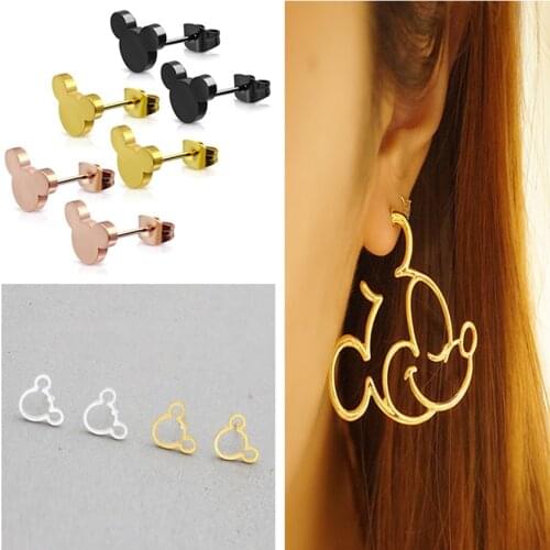 Cxwind Simple Hollow Cartoo Earrings Women Stainless Steel Jewelry Punk Animal Head Shape Earring New Children Kids Stud Earring