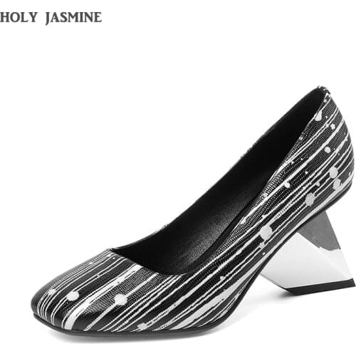 Pumps working womens shoes new style horseshoe with square head high heel shoes thin shallowGenuine Leather shoes single shoes