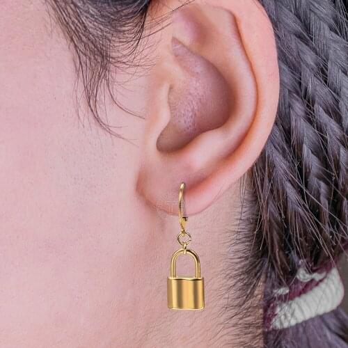 Padlock Drop Earrings For Women Gold Color Stainless Steel Lock Charm Chic Jewelry Dropshipping Wholesale Gifts Fashion LDE62