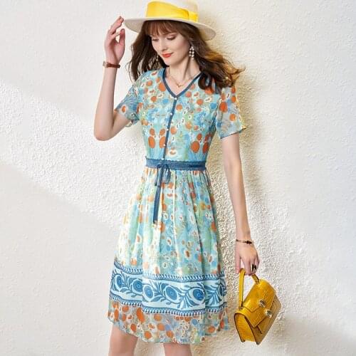 Vintage Chic Dress Fashion Women Floral Print V-neck Rayon Chiffon Beach Bohemian Party dresses Ladies Tassel Summer Boho dress