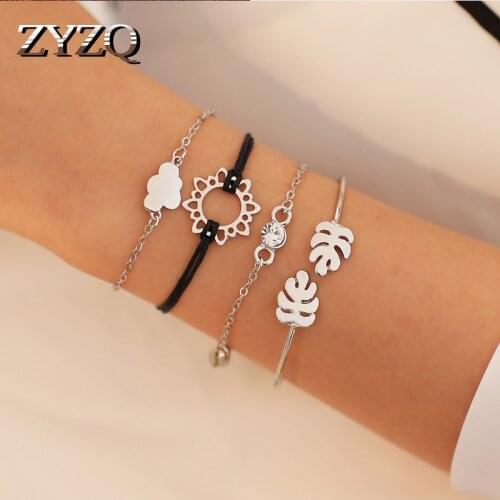 ZYZQ 4 Pcs/Set Cactus Love Knot Round Crystal Bracelets For Women Multilayer Adjustable Open Bracelet Bangles Femme Jewelry