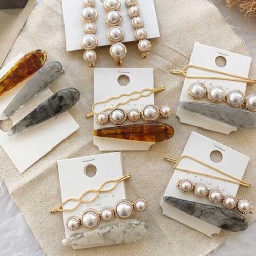 3pcs/Set Fashion Pearl Hairpins Marble Hair Clip Barrette Pearls Hairpin for Women Girls Accessiories Hair Jewelry 2019 New